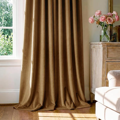 Gold Brown Velvet Curtains Bedroom Extra Long, 2 Panels | 300GSM Soft Velvet - Image 7