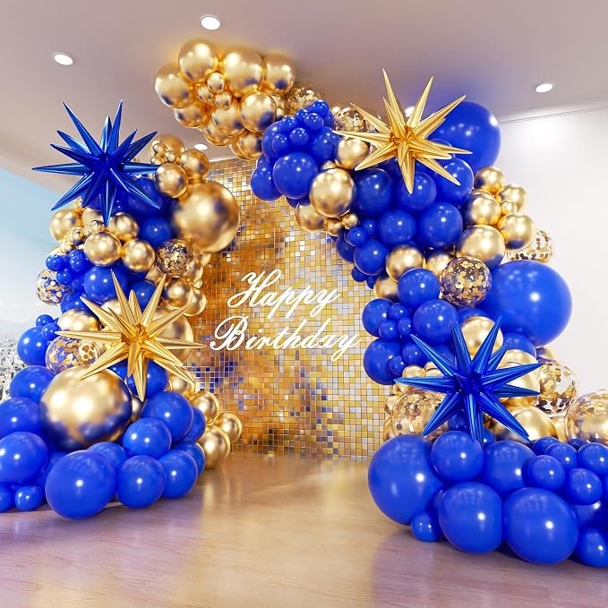 Royal Blue and Gold Balloon Arch Garland Kit 153pcs by PTGOLUO