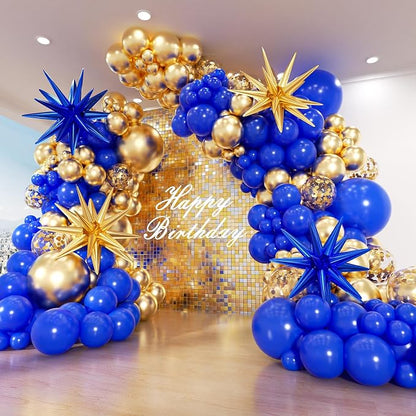 Royal Blue and Gold Balloon Arch Garland Kit 153pcs by PTGOLUO
