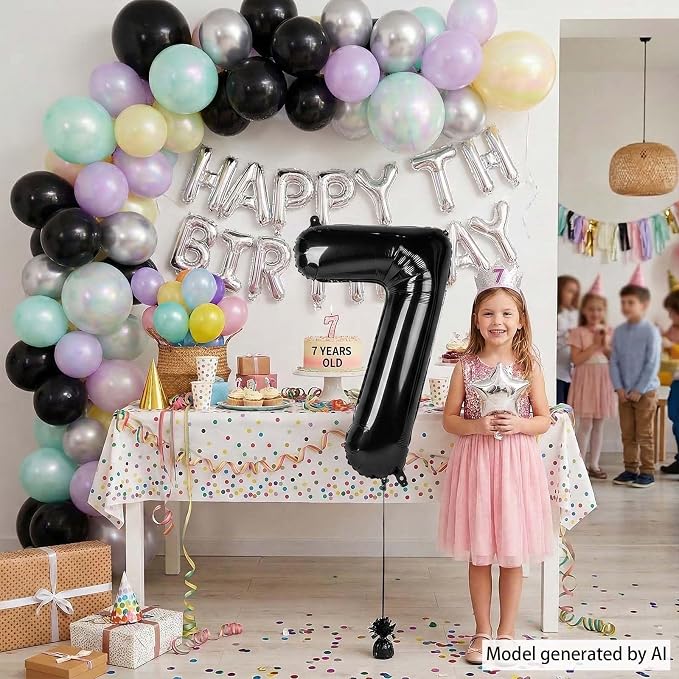 Black Number 7 Balloon 40 Inch, Foil Digit - Image 3