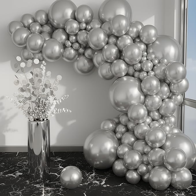 Vellax 146-Pc Metallic Silver Balloon Garland Arch Kit, Baby Shower | 146-pc by Vellax