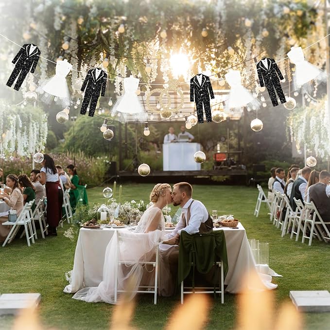 Bride and Groom Wedding Dress Garland Banner, 9.8 Ft Hanging Tuxedo and Gown - Image 4