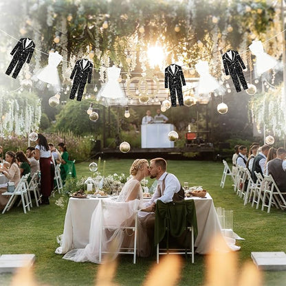 Bride and Groom Wedding Dress Garland Banner, 9.8 Ft Hanging Tuxedo and Gown - Image 4