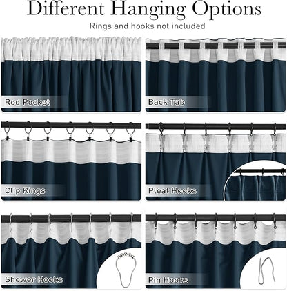 Extra Wide Room Divider Curtains Navy Blue Velvet Blackout Thermal Energy - Image 2
