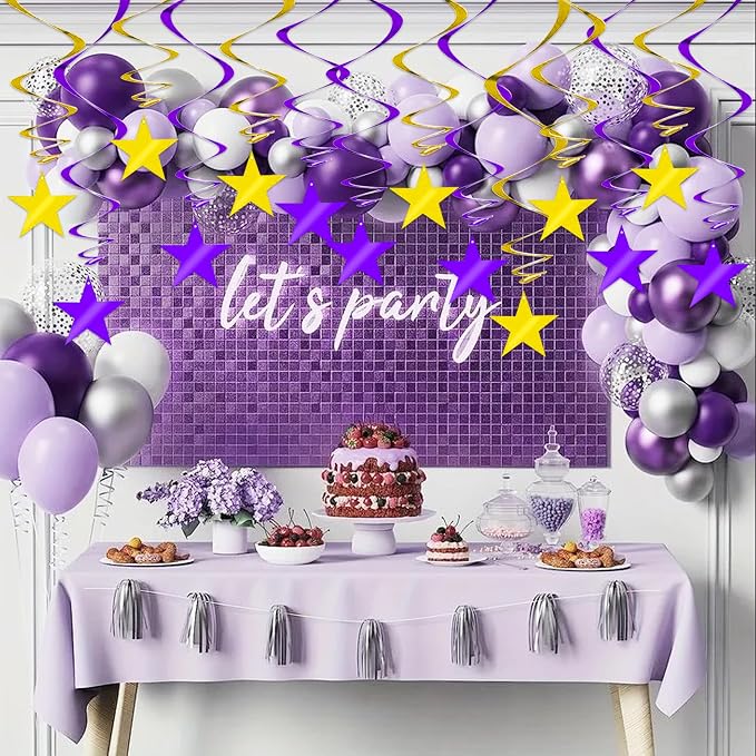 BEISHIDA Purple Gold Star Hanging Swirl Decorations, Birthday Hanging Party - Image 5