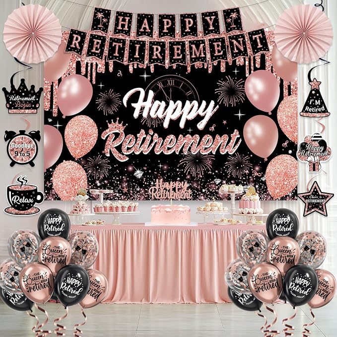 Retirement Party Decorations for Women, Pre-Assembled Rose Gold Black Set. | - Image 2