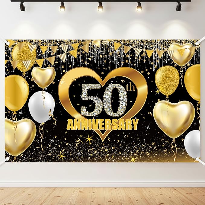 50th Wedding Anniversary Backdrop Decoration by NIUBEHOHO