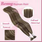 YoungSee Itip Hair Extensions Real Human Hair Brown I Tips Hair Extensions for Women Highlight Dark Brown and Blonde Tip Hair Extension Real Human Hair Long 24In 50g 50s