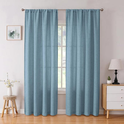 Tollpiz Linen Curtain Living Room Rod Pocket Semi Sheer Curtains Burlap Light by Tollpiz
