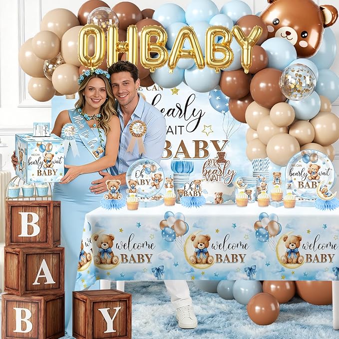213Pcs cocomigo Blue Baby Boy Shower Decorations Tableware Set, 25 Serves | - Image 2