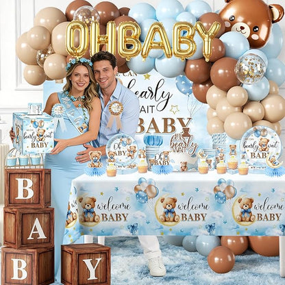 213Pcs cocomigo Blue Baby Boy Shower Decorations Tableware Set, 25 Serves | - Image 2