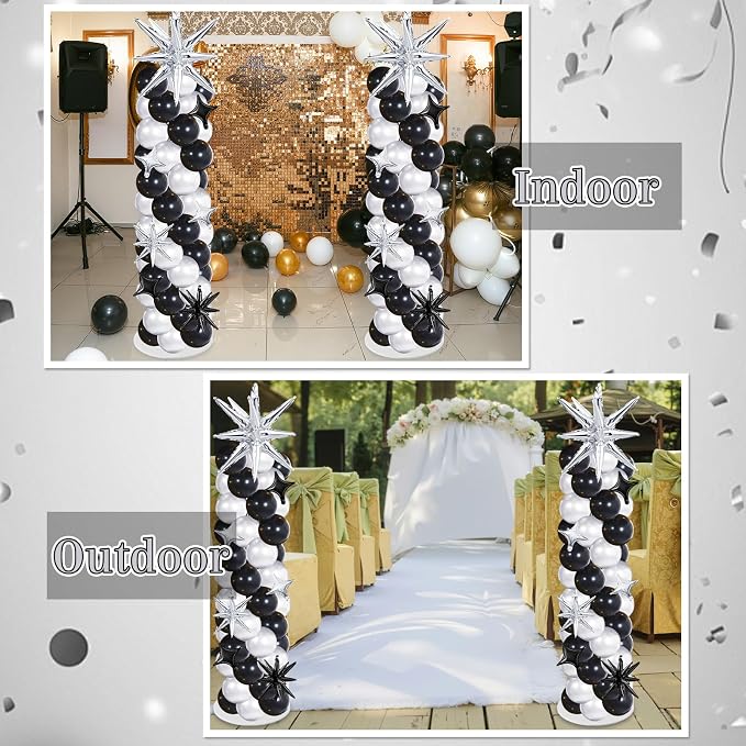 Soulchen 110 Pcs Black Silver Explosion Balloons Column Stand Kit Adjustable - Image 8