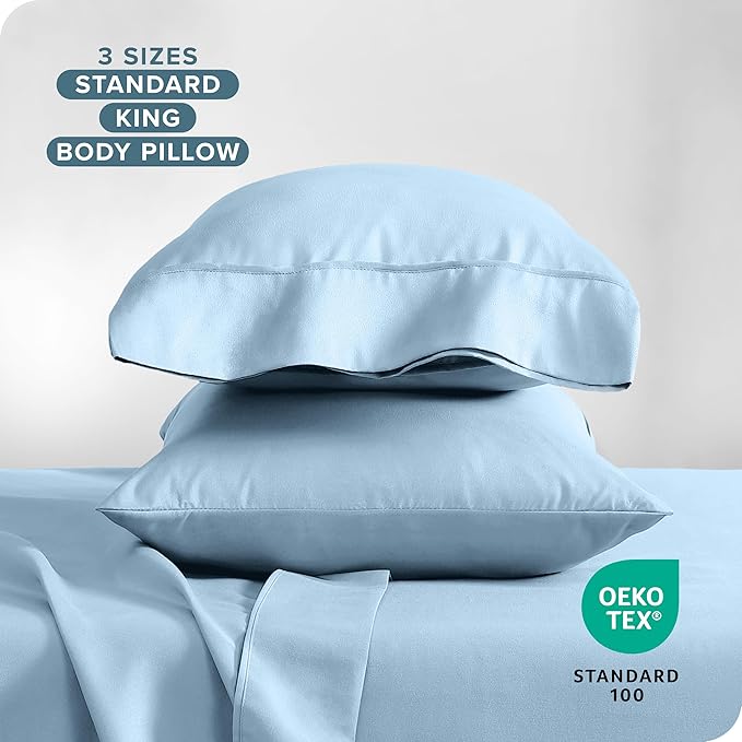 Bare Home Microfiber Pillow Cases - Standard/Queen Size Set of 2 - Cooling Pillowcases - Double Brushed - Light Blue Pillowcases 2 Pack - Easy Care (Standard Pillowcase Set of 2, Light Blue)