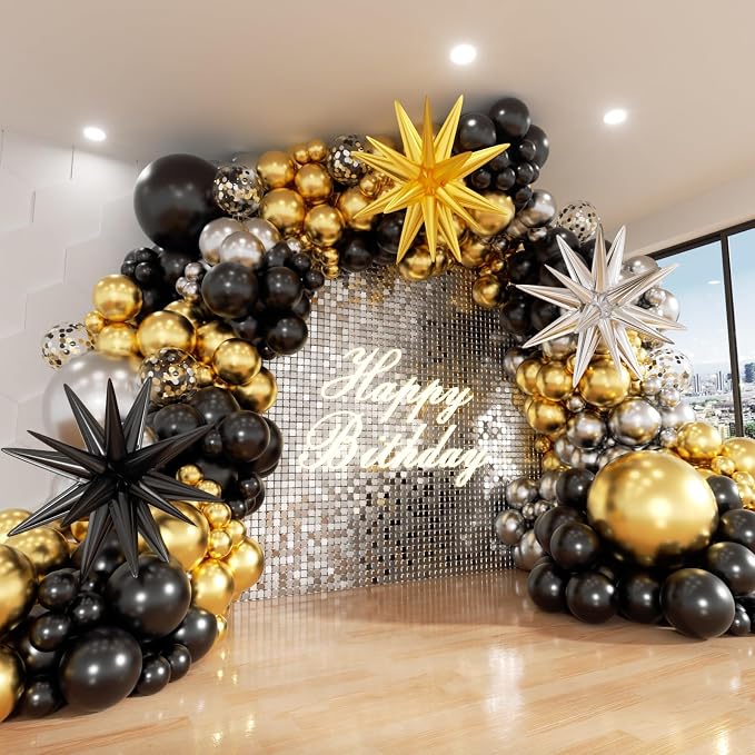 Black Gold and Silver Balloon Arch Kit, Different Size Balloons Kit by ADOINBY