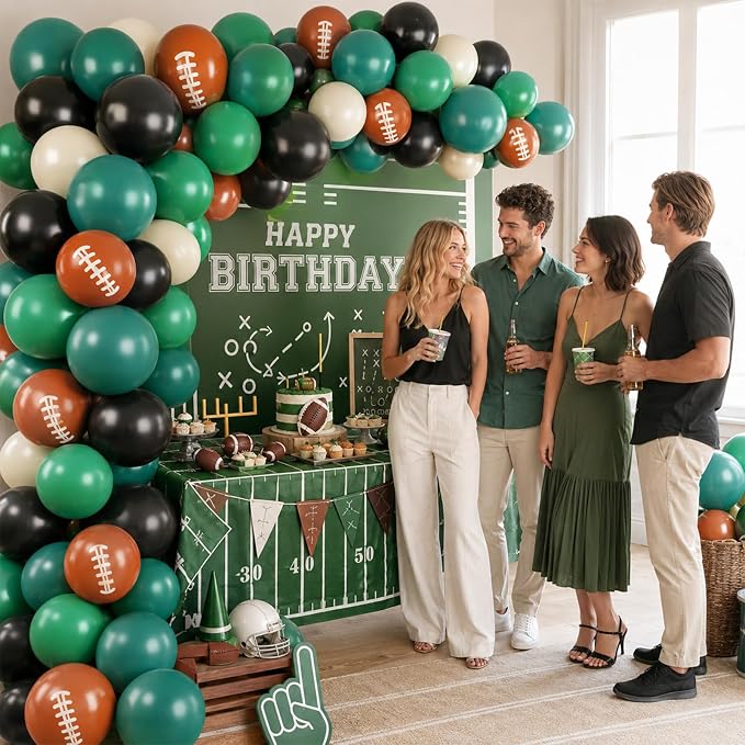 60PC Football Balloons Set, 12Inch Dark Green Black Retro Ivory White Latex - Image 5