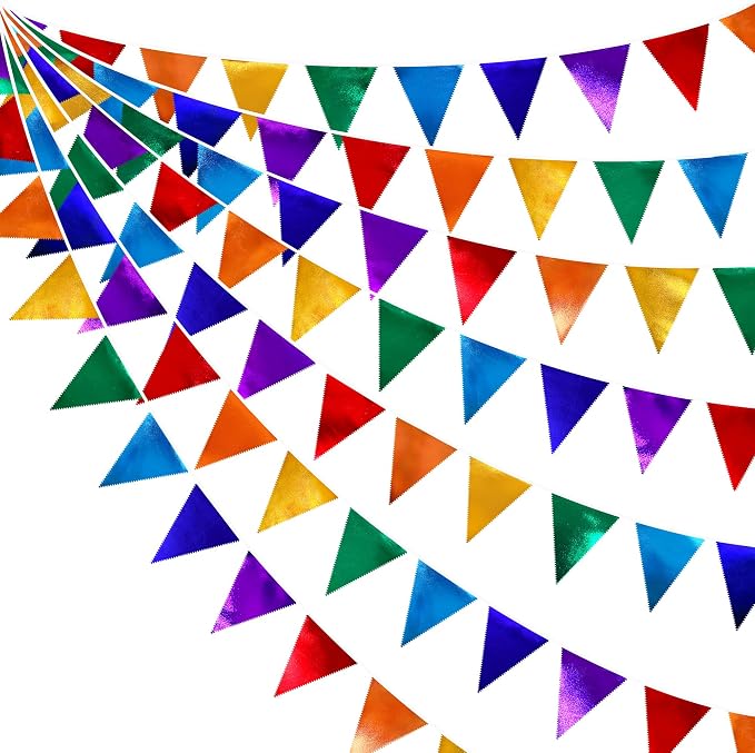 Rainbow Party Decorations Colorful Metallic Fabric Triangle Pennant Banner Flag by pinkblume