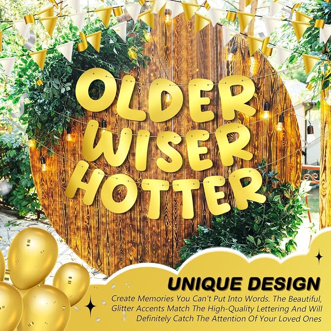 Fulmoon Set of 3 Pre Strung Older Wiser Hotter Glitter Banner Funny Birthday - Image 4