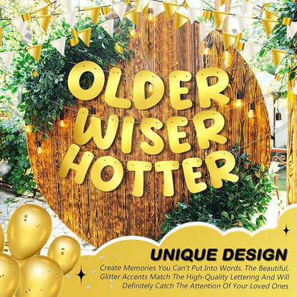 Fulmoon Set of 3 Pre Strung Older Wiser Hotter Glitter Banner Funny Birthday - Image 4