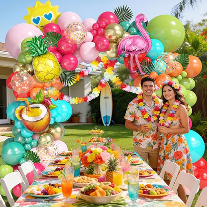 170Pcs Flamingo Tropical Luau Summer Balloon Arch Garland Kit | Hot Pink Olive - Image 6
