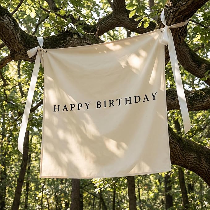 Oudain 40x40 Inch Happy Birthday Burlap Banner, Fabric Party Decorations by Oudain