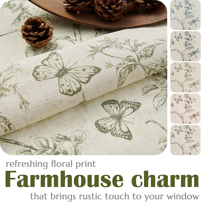 Green Floral Linen Lined Curtains Rod Pocket 50W X 90L 2 Panels | Charlotte - Image 6