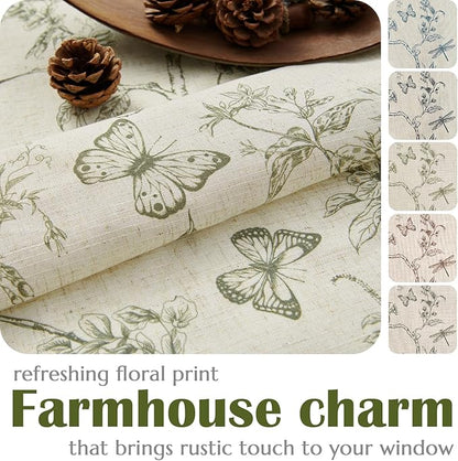 Green Floral Linen Lined Curtains Rod Pocket 50W X 90L 2 Panels | Charlotte - Image 6