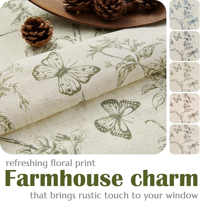Green Floral Linen Lined Curtains Rod Pocket 50W X 84L 2 Panels | Charlotte - Image 5