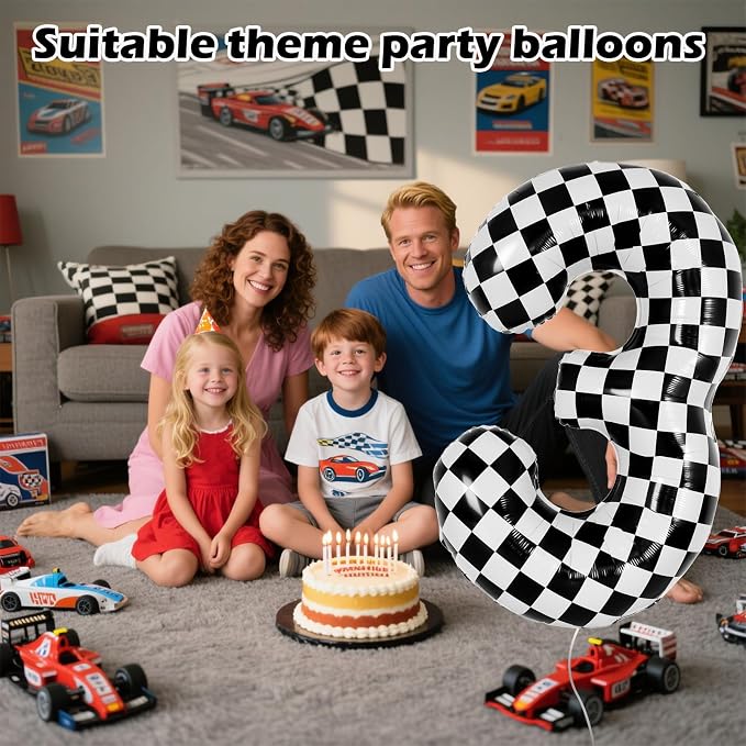 40 Inch Checkered 3 Balloons, Boys Girls Racing Car Track Theme Supplies - Image 4