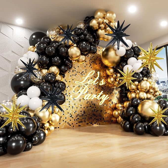 TONIFUL 8 Pcs Explosion Star Balloons Black and Gold Foil Party Decorations | 2 - Image 4