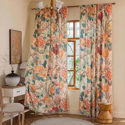 Floral Rod Pocket Semi Sheer Bedroom 96 Inch Curtains 2 Panel Set | Living Room - Image 6