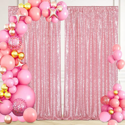 Blush Pink Sequin Backdrop 2 Pcs 5FTx10FT Glitter Party Backdrop Curtain - Image 2