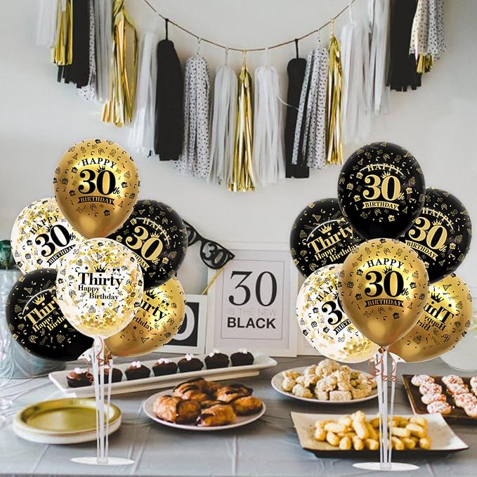 TONIFUL 4 Set Black Gold 30 Printed Balloon Stands - Image 4