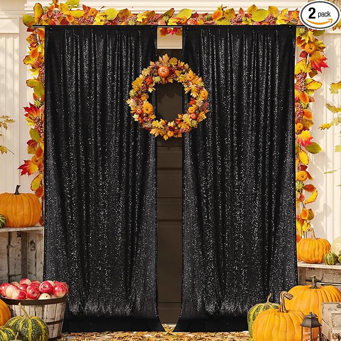 PartyDelight Black Sequin Backdrop Curtains 5x10ft 2 Panels | Sparkly 3mm by PartyDelight