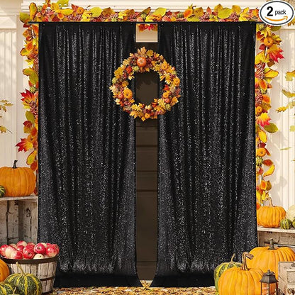 PartyDelight Black Sequin Backdrop Curtains 5x10ft 2 Panels | Sparkly 3mm by PartyDelight