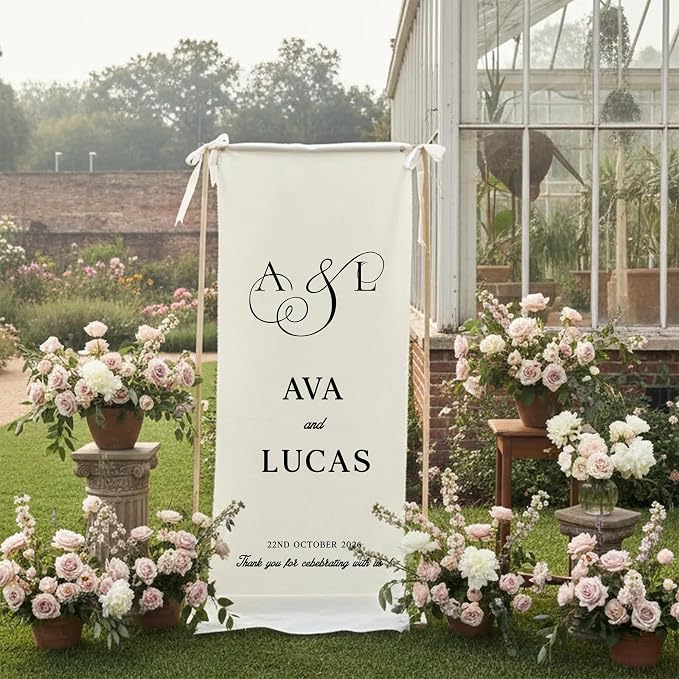 Wedding Welcome Sign Personalized Linen Fabric Banner - Image 5