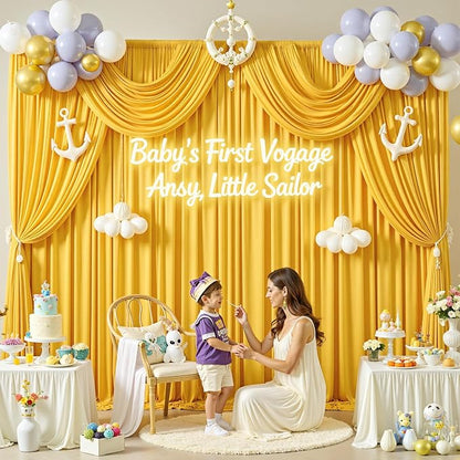 30 ft x 10 ft Wrinkle Free Yellow Backdrop Curtain - Image 5