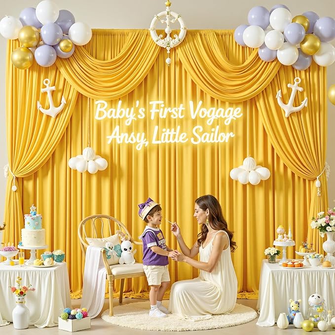 40 ft x 10 ft Wrinkle Free Yellow Backdrop Curtain - Image 9