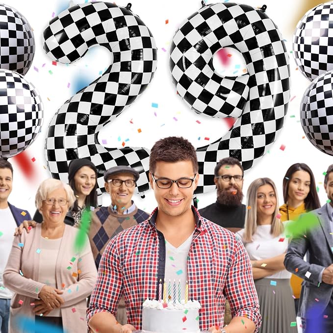 Checkered Number 9 Balloon 40 Inch, Large Foil Black and White Number Balloons - Image 5