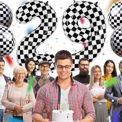 Checkered Number 9 Balloon 40 Inch, Large Foil Black and White Number Balloons - Image 5