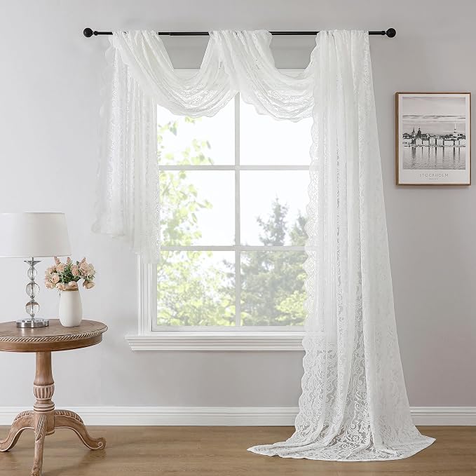 Bujasso White Lace Curtain 216 inches Long by Bujasso