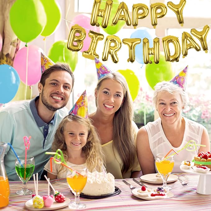 Gold Happy Birthday Balloons Banner 16 Inch Mylar Foil Letters, Inflatable - Image 4