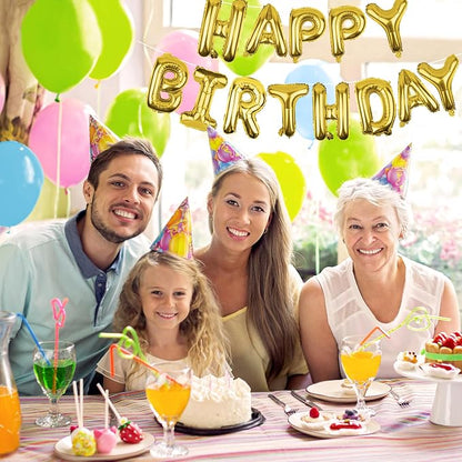 Gold Happy Birthday Balloons Banner 16 Inch Mylar Foil Letters, Inflatable - Image 4