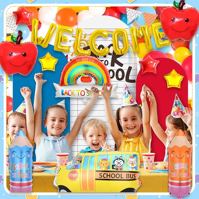 15 Pcs Back to School Balloons, School Bus Balloon, "WELCOME" Gold Letter - Image 7