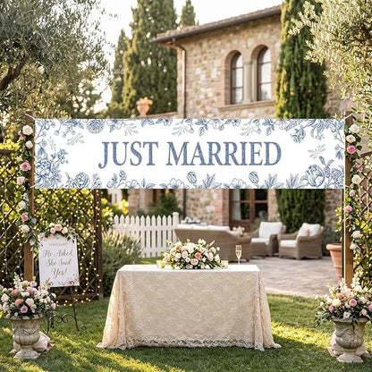 Just Married Wedding Decor Banner Decorations Party Hanging Sign | Reusable - Image 3