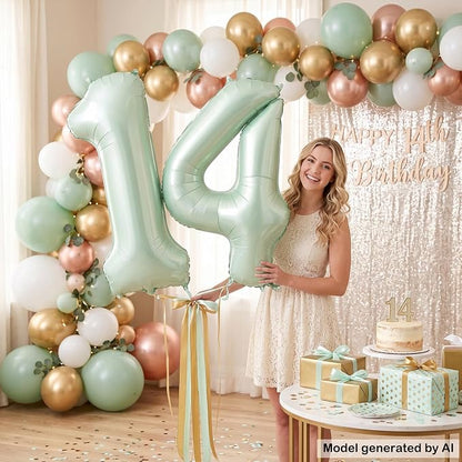 40 Inch Number 14 Balloon for 14th Birthday Decorations Olive Green | Reusable - Image 6