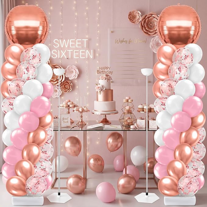 2 Sets Pink Rose Gold Balloon Column Stand Kit, Adjustable Floor Balloon Arch - Image 7
