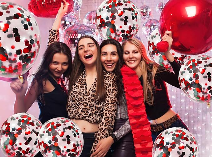 50pcs Black and Red Foil Confetti Balloons, 12 inch Latex Balloon - Image 4
