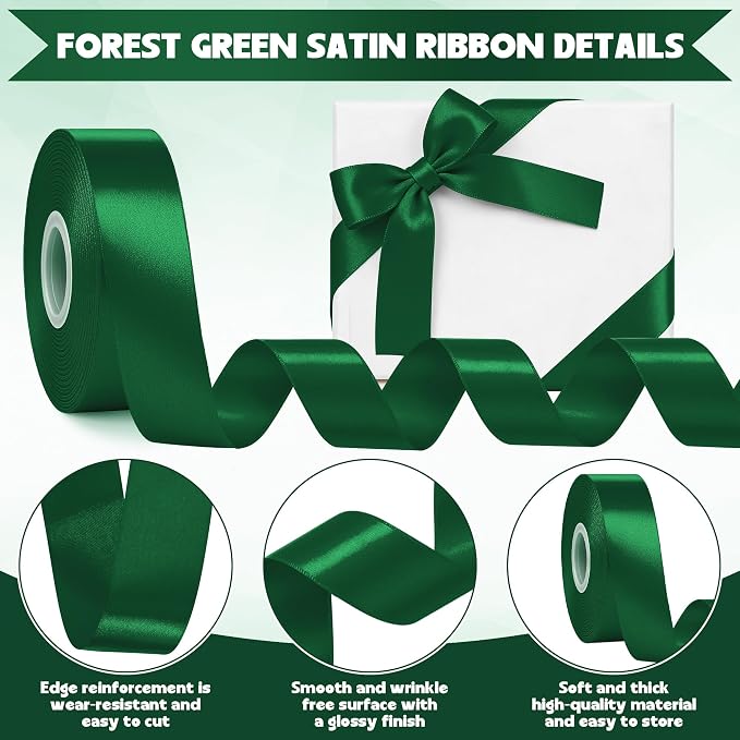 30Yards 1In Forest Green Satin Ribbon - Image 3