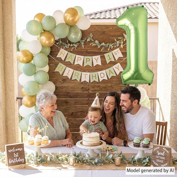 Light Green Number 1 Balloon 40 Inch, Shiny Foil Numeral Party Supplies | - Image 2