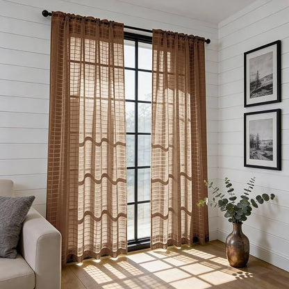 SpaceDresser Check Sheer Curtains 96 Inches Long - Image 6